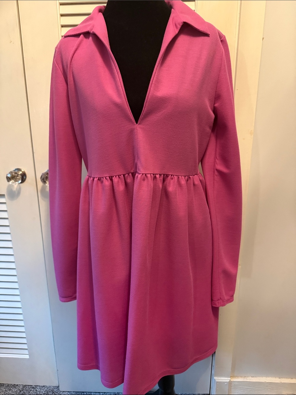 Zara Size Small Collared Pink Long-Sleeve Casual Dress